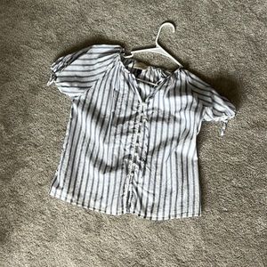 blue and white striped blouse